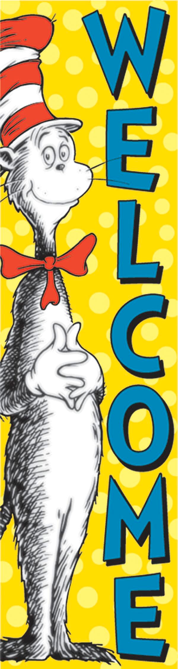 Eureka Cat in the Hat Vertical Welcome Banner, 45 x 12 Inches, Item Number 1593703